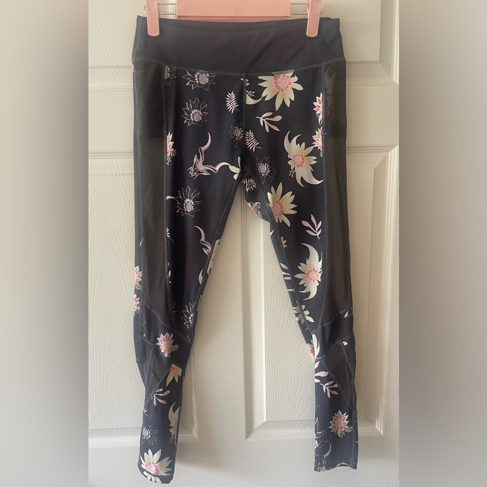 Pink and Black Floral athletic Leggings